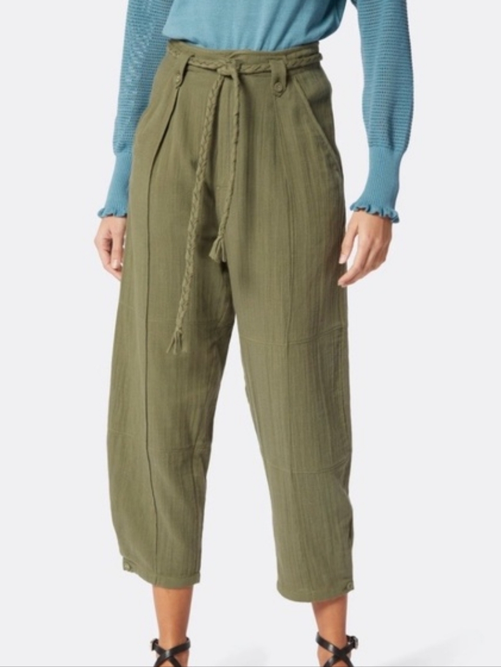 Joie Marin High-Waisted Gauze Crop Pants Olive Green Size 2 NWT